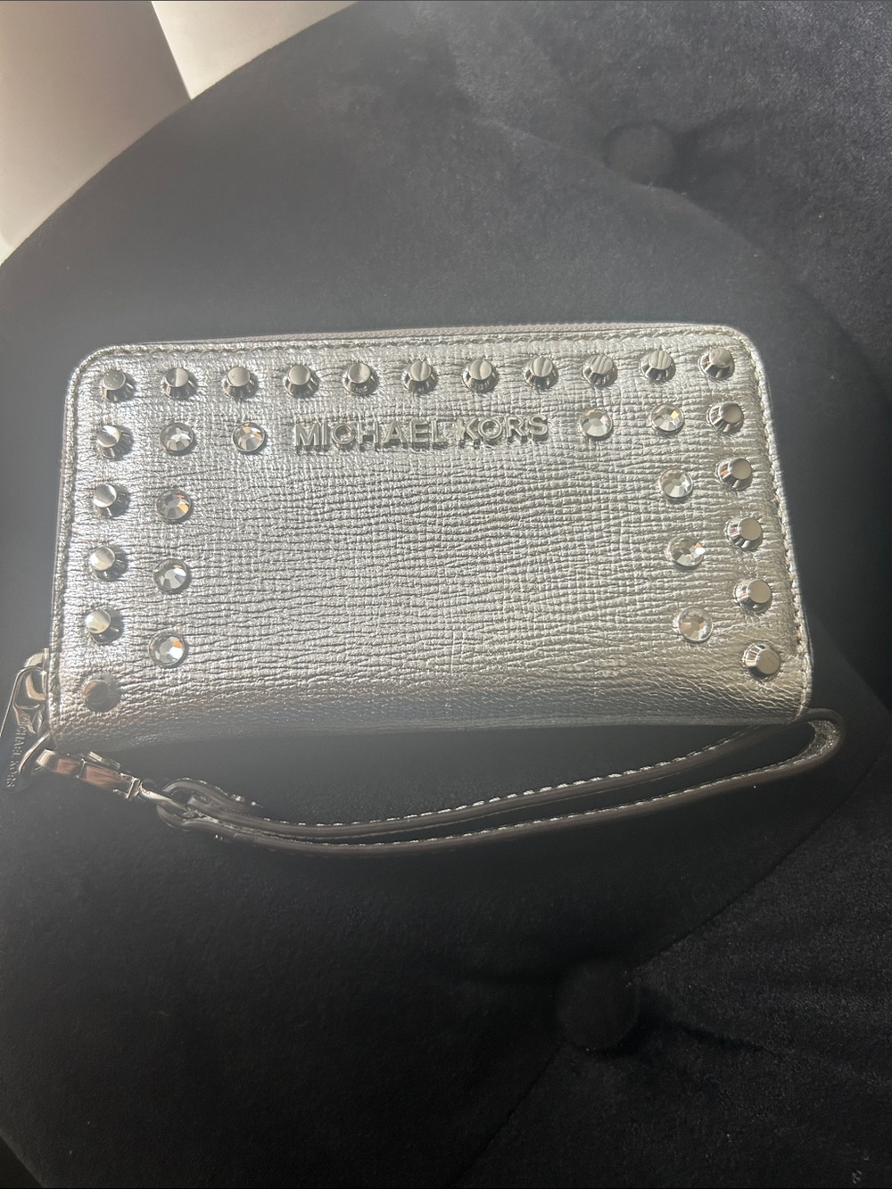Michael Kors Silver Studded Zip Wristlet Wallet